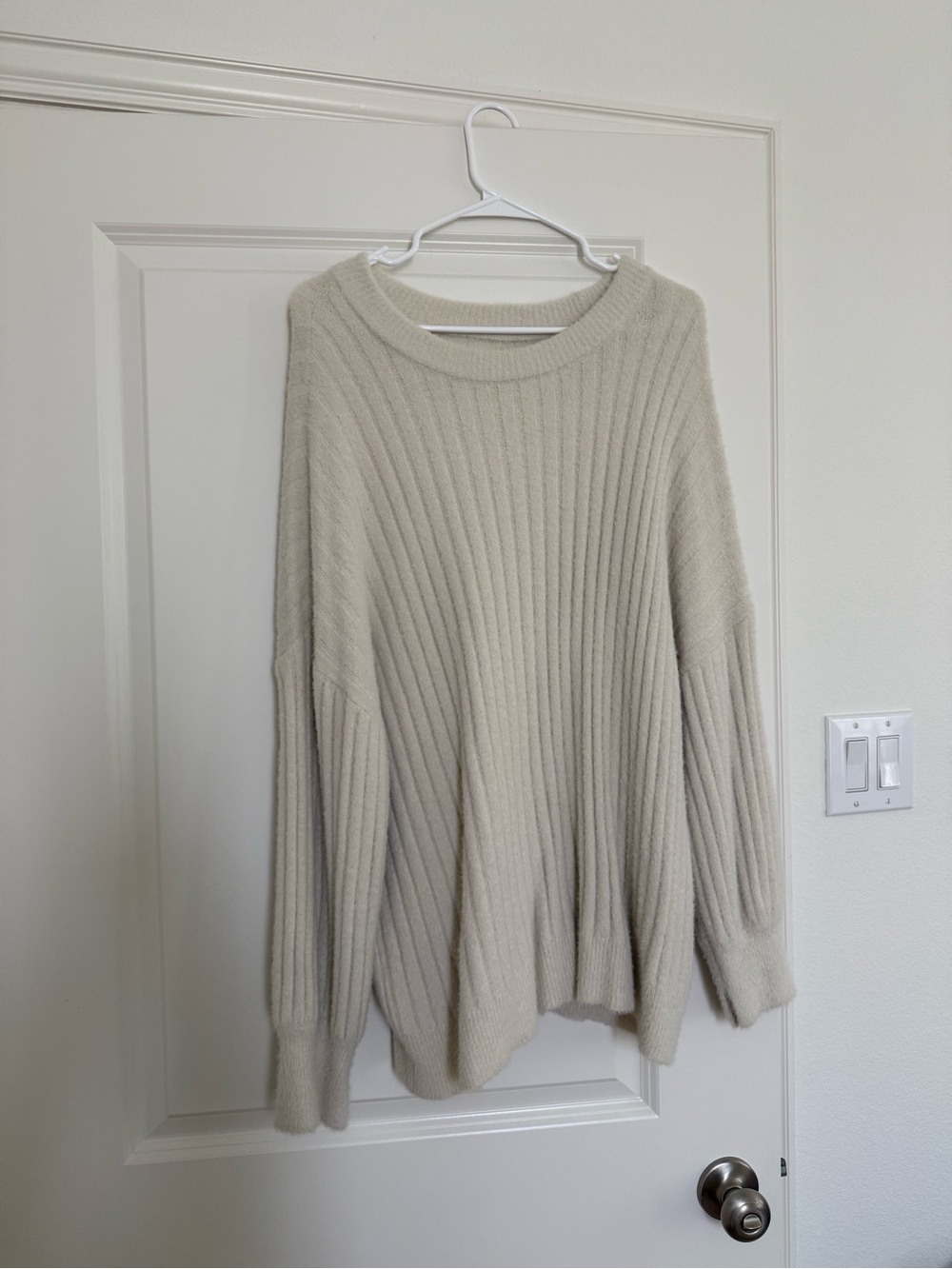 aerie Cream Ribbed Scoop-Neck Sweater